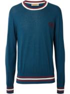 Burberry Embroidered Crest Cotton Silk Sweater - Blue