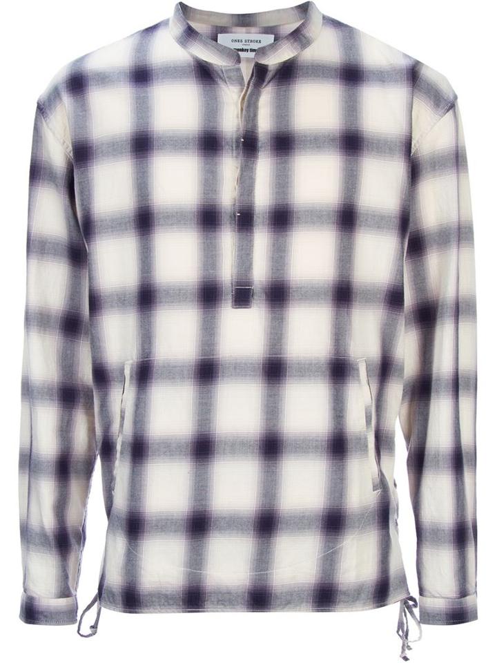 Ones Stroke Checked Pattern Mandarin Neck Shirt