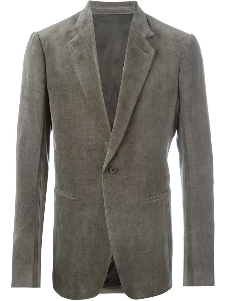 Rick Owens Velvet Blazer, Men's, Size: 54, Grey, Cotton/linen/flax/cupro