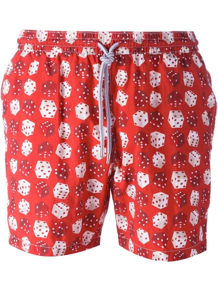 Capricode Dice Print Swim Shorts, Men's, Size: M, Red, Polyamide