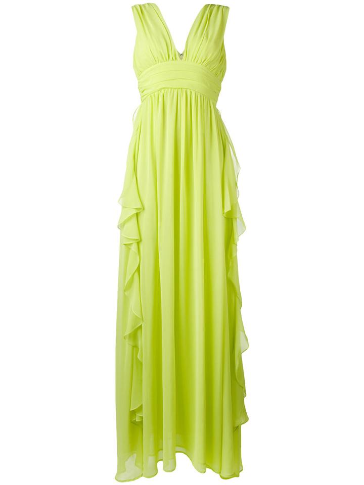 Msgm Chiffon Ruffle-detail Gown, Women's, Size: 44, Green, Polyester