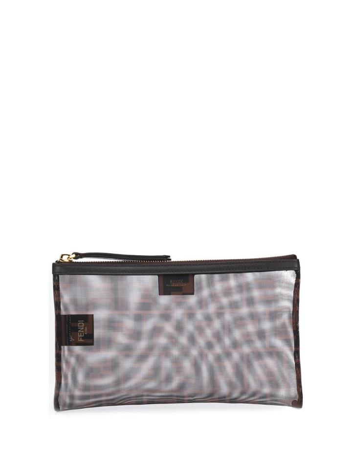 Fendi Ff Motif Mesh Pouch - Brown