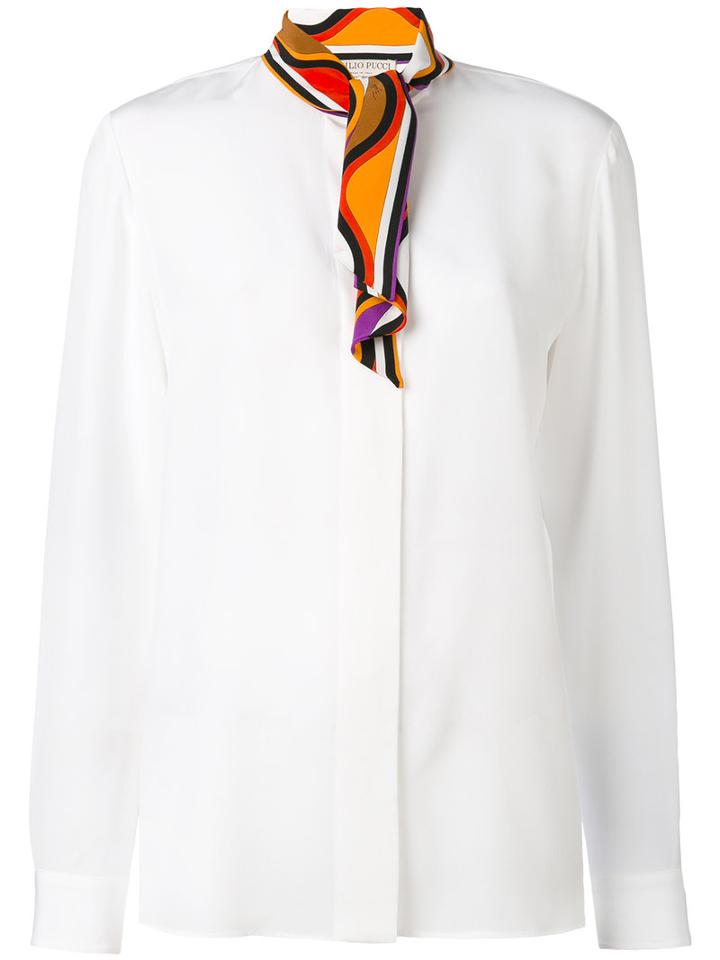 Emilio Pucci - Printed Scarf Neck Shirt - Women - Silk - 40, White, Silk