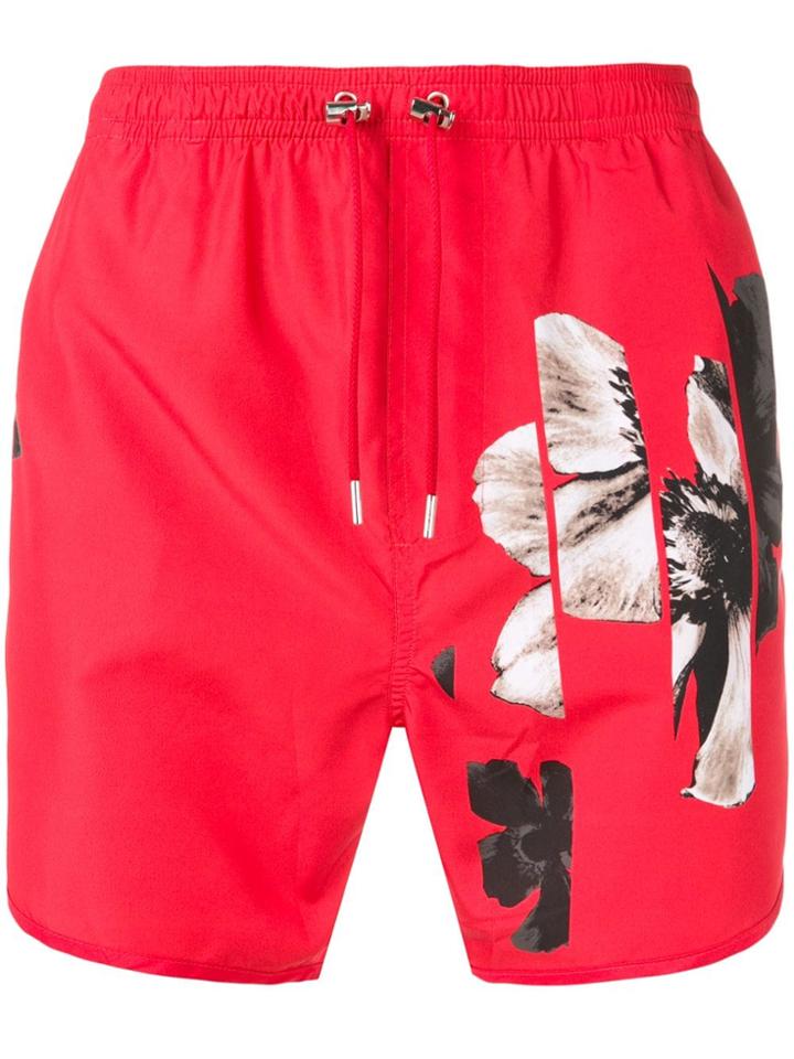 Neil Barrett Flower Print Swim Shorts - Red