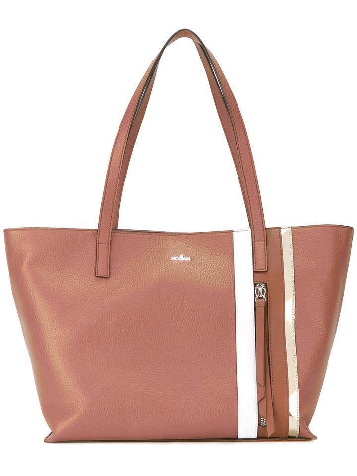 Hogan - Stripe Tote Bag - Women - Leather - One Size, Women's, Brown, Leather