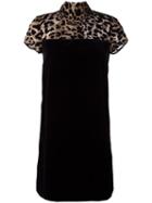 Borbonese Leopard Print Panel Dress, Women's, Size: 44, Black, Cotton/silk