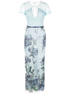 Marchesa Notte Floral Sequin Embellished Dress - Blue