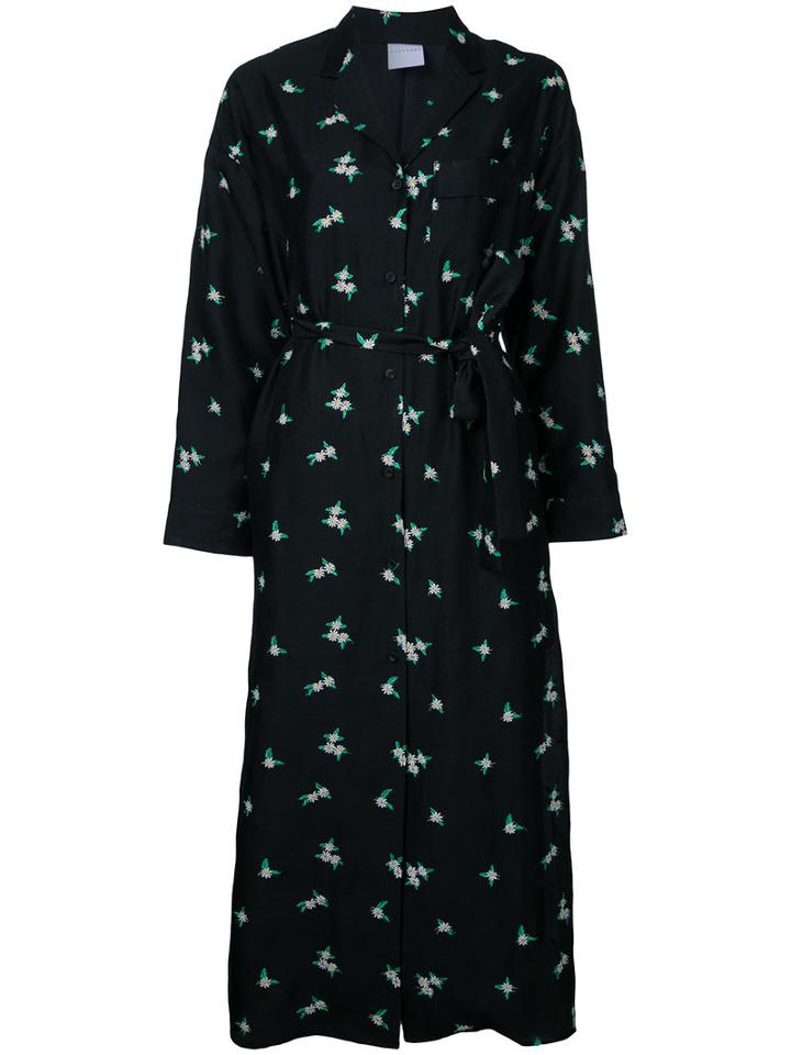 Cityshop Daisy Embroidered Long Sleeve Shirt Dress, Women's, Size: 36, Black, Linen/flax/polyester/rayon