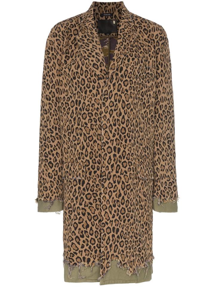 R13 Leopard Print Denim Distressed Cotton Coat - Brown