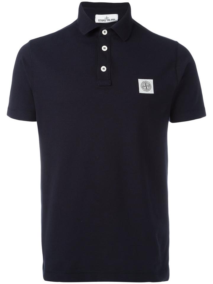 Stone Island Logo Patch Polo Shirt, Men's, Size: Xxl, Blue, Cotton/spandex/elastane