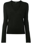 Theory V-neck Long Sleeve Knit Top, Women's, Size: Medium, Black, Silk/nylon/cashmere