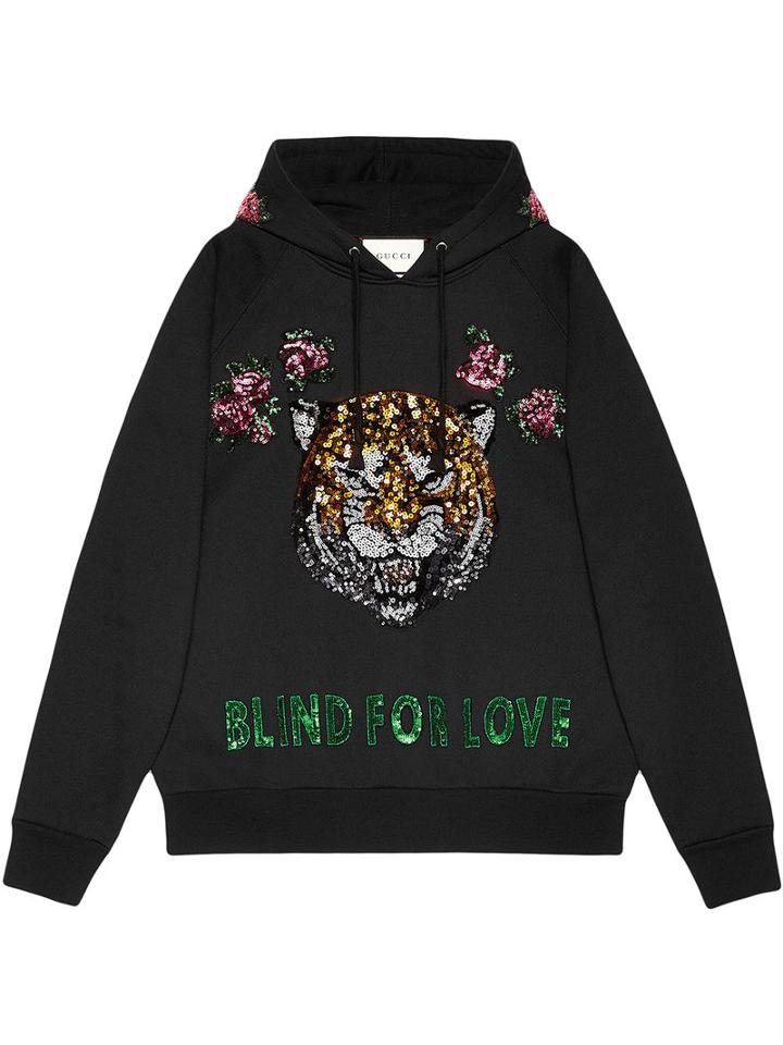 Gucci Embroidered Hooded Sweatshirt, Women's, Size: Xs, Black, Cotton
