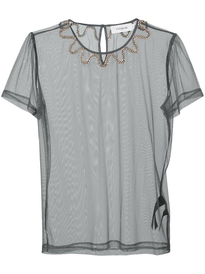 Coach Sheer Embellished Neck T-shirt - Grey
