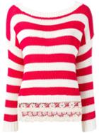 Ermanno Ermanno Lace Trim Striped Sweater - Red