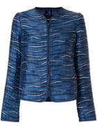 Emporio Armani Metallic Printed Collarless Jacket - Blue