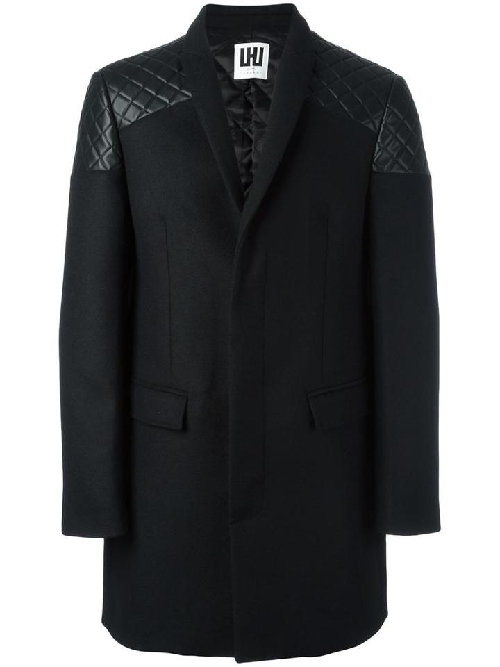 Les Hommes Urban Buttoned Mid Coat, Men's, Size: 50, Black, Cotton/nylon/polyester/wool