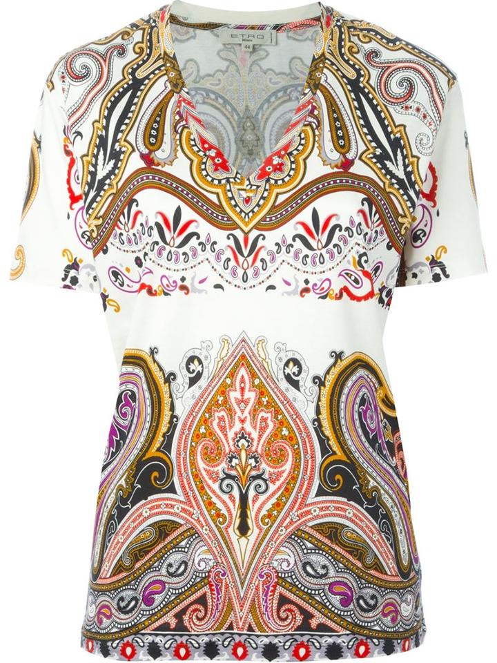 Etro Paisley Print V-neck T-shirt, Women's, Size: 48, Cotton