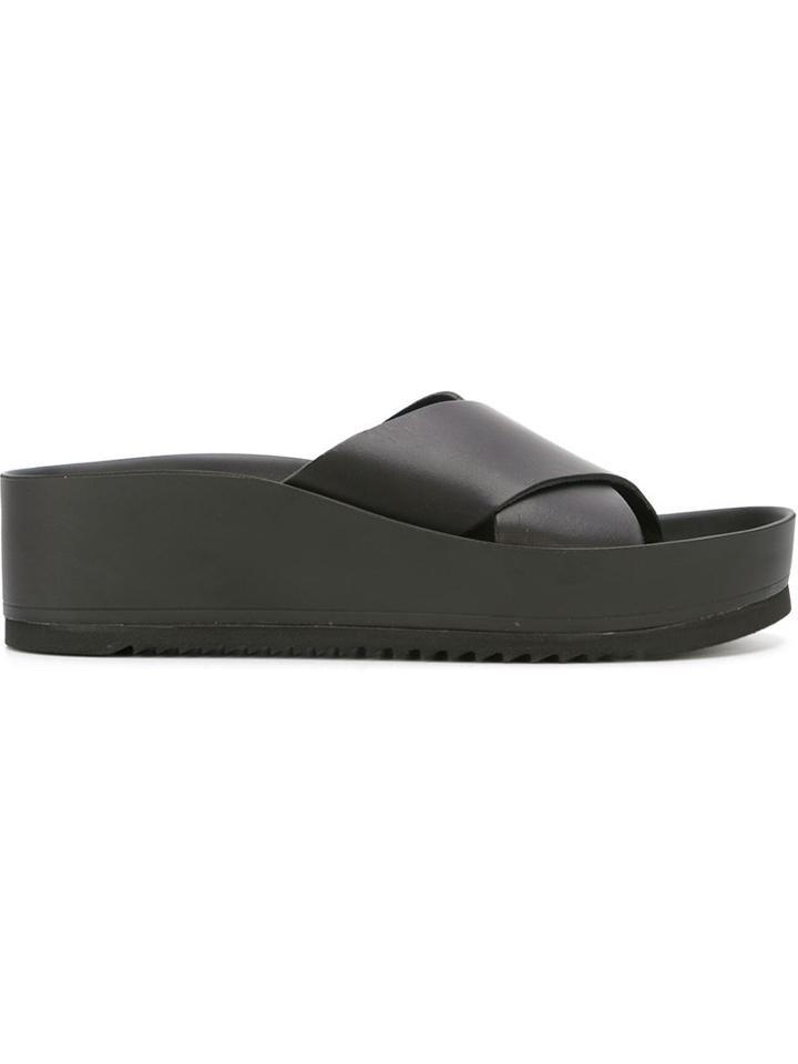 P.a.r.o.s.h. Cross Strap Sliders, Women's, Size: 40, Black, Leather/rubber