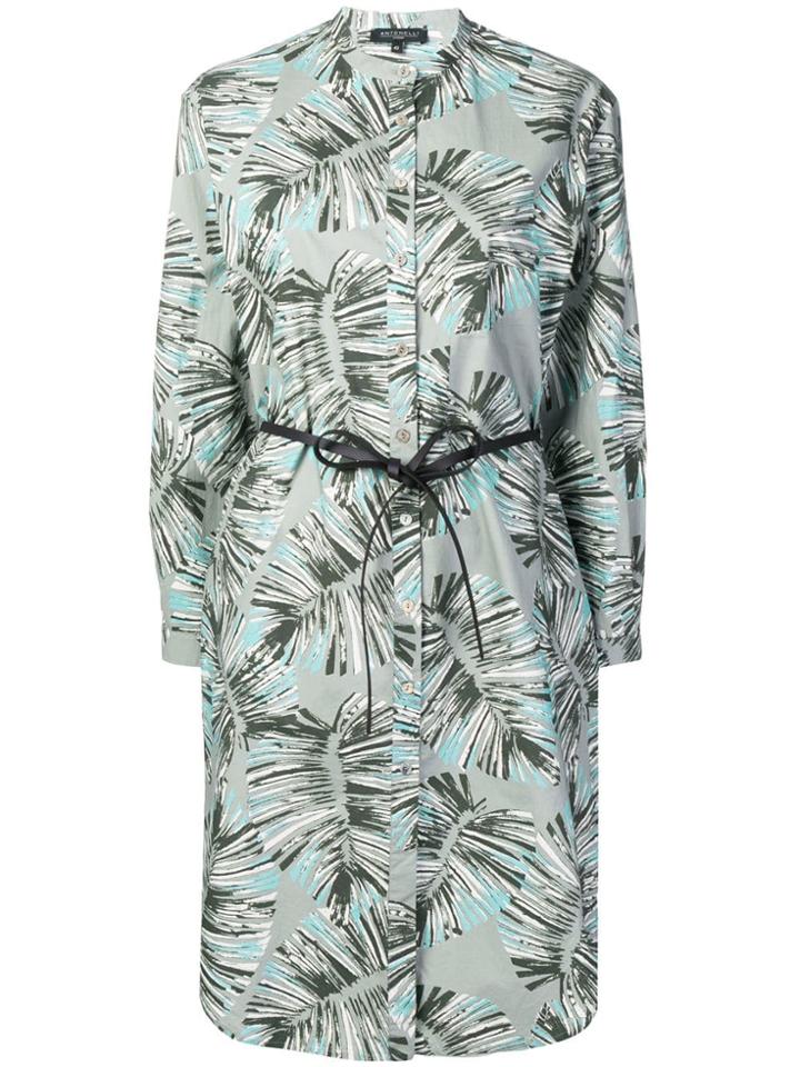 Antonelli Leaf Print Shirt Dress - Grey