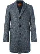 Tod's Herringbone Tweed Coat, Men's, Size: Large, Blue, Calf Leather/polyamide/polyester/virgin Wool