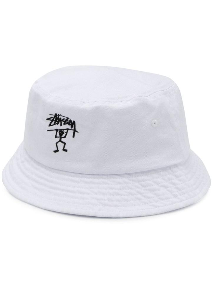 Stussy Logo Embellished Bucket Hat - White