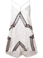 Fleur Du Mal Lace Appliqué Romper Slip, Women's, Size: Large, White, Polyamide
