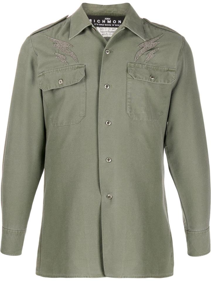 John Richmond Patchwork Military Shirt - Green