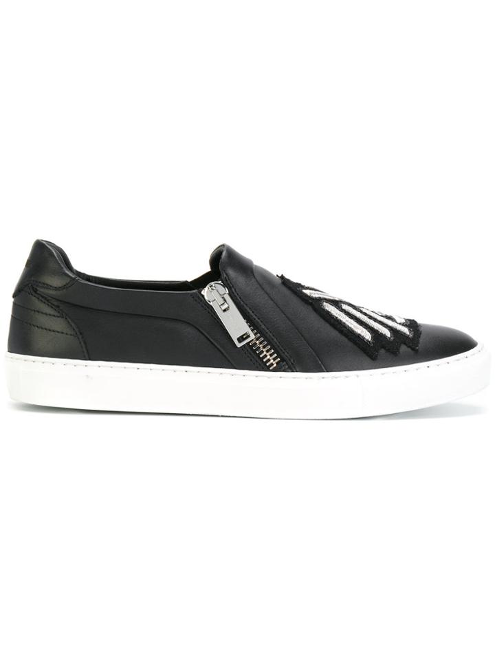 Les Hommes Slip-ons With Zip And Embroidery - Black