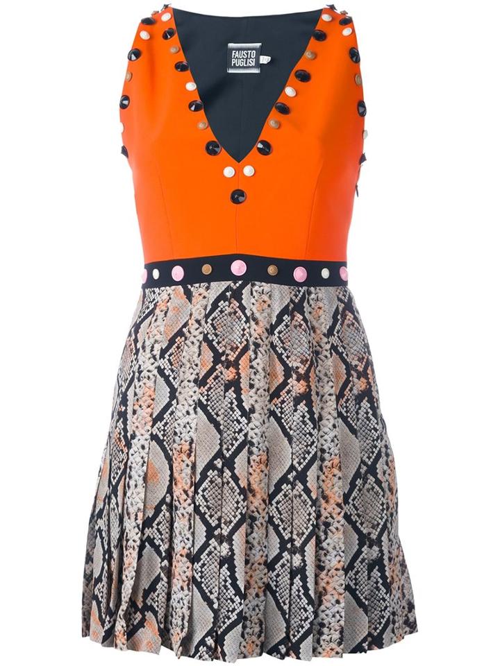 Fausto Puglisi Embellished Snakeskin Effect Dress, Women's, Size: 40, Yellow/orange, Silk/acetate/viscose/silk