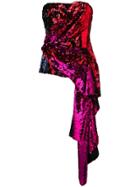 Halpern Draped Embellished Strapless Top - Red