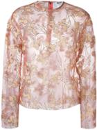 Msgm Semi Sheer Floral Print Blouse, Women's, Size: 42, Pink/purple, Polyester/polyamide