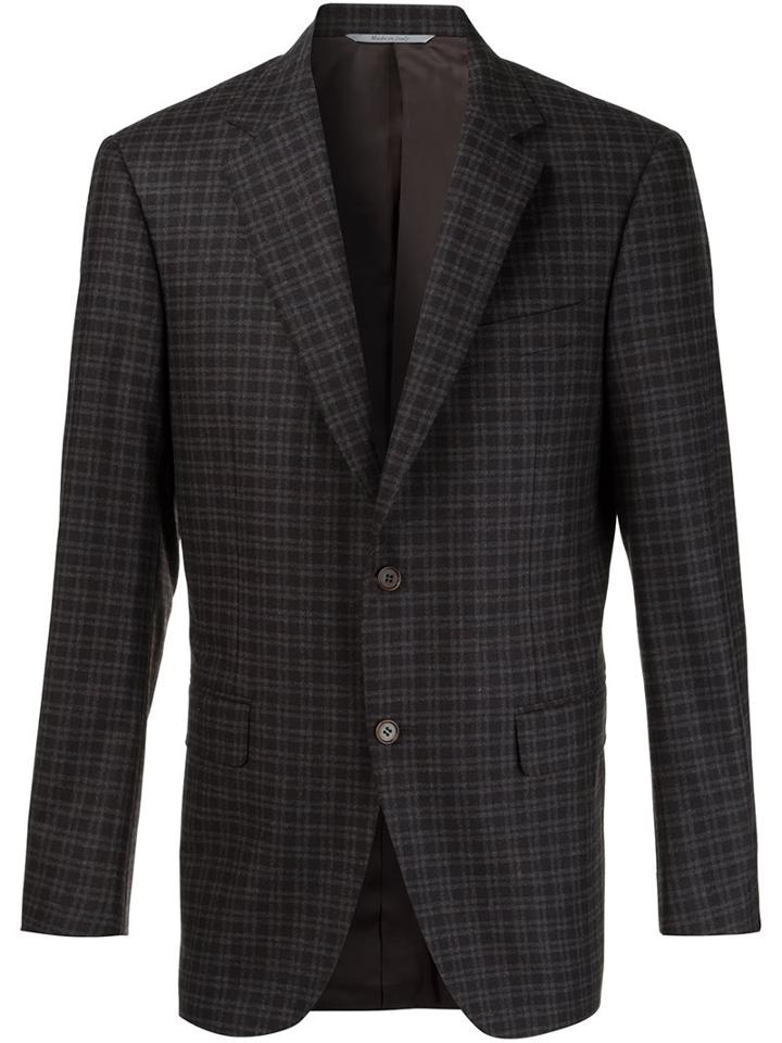 Canali Checked Notched Lapel Blazer, Men's, Size: 54, Brown, Cashmere/wool