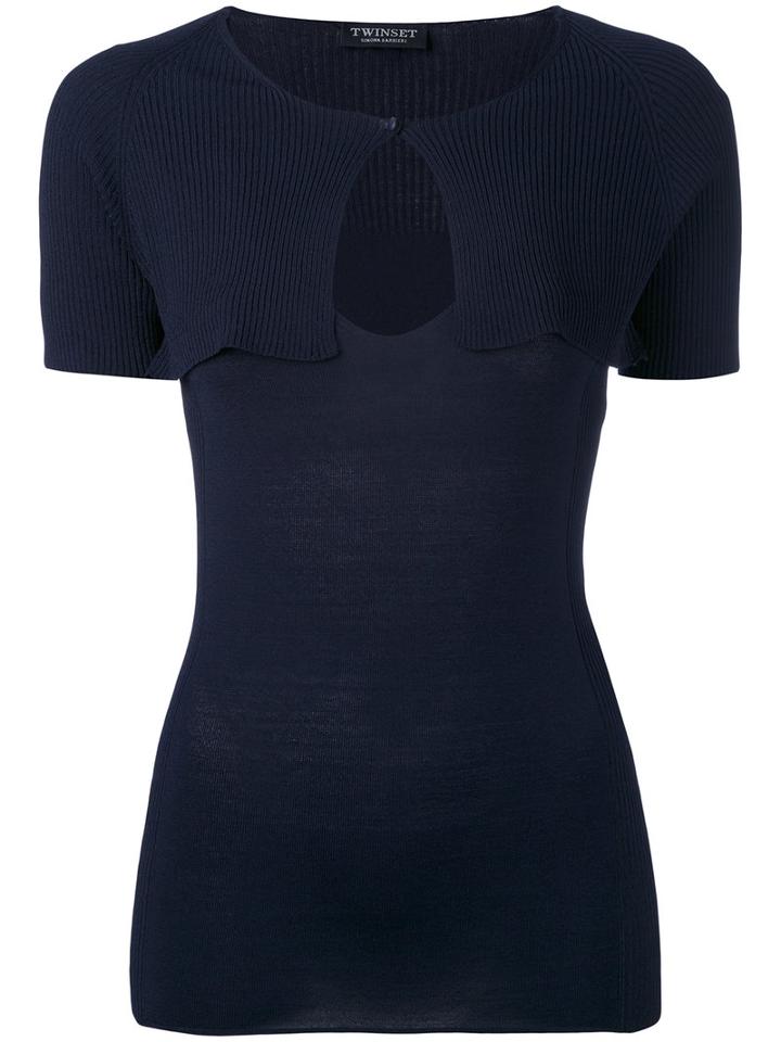 Twin-set - Layered Ribbed Top - Women - Polyester/viscose - L, Blue, Polyester/viscose