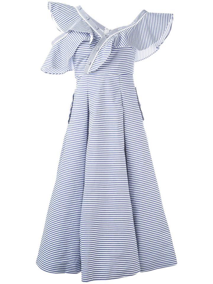 Striped Flared Dress - Women - Cotton/polyester - 8, Blue, Cotton/polyester, Self-portrait
