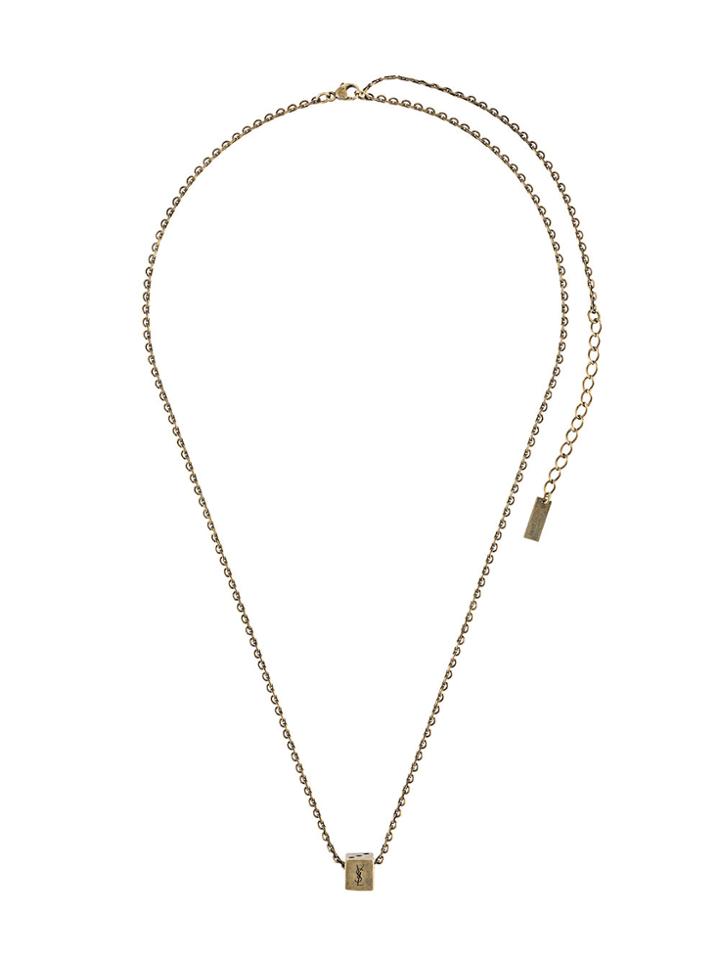 Saint Laurent Logo Dice Pendant Necklace - Metallic