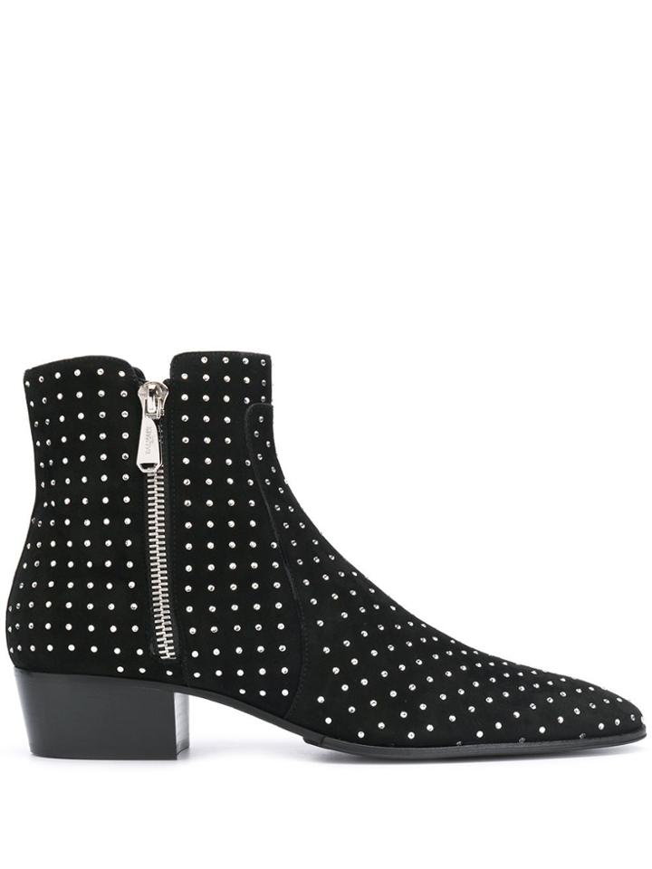 Balmain Micro Studded Ankle Boots - Black