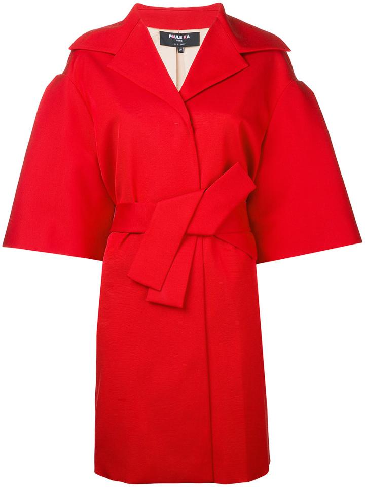 Paule Ka - Half Sleeve Belted Coat - Women - Spandex/elastane/acetate/viscose - 38, Women's, Red, Spandex/elastane/acetate/viscose