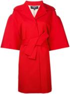 Paule Ka - Half Sleeve Belted Coat - Women - Spandex/elastane/acetate/viscose - 38, Women's, Red, Spandex/elastane/acetate/viscose