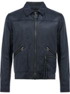 Lanvin Creased Effect Bomber Jacket, Men's, Size: 50, Blue, Cotton/calf Leather/metal