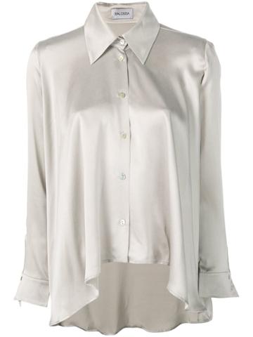 Balossa White Shirt Asymmetric Silk Shirt - Grey