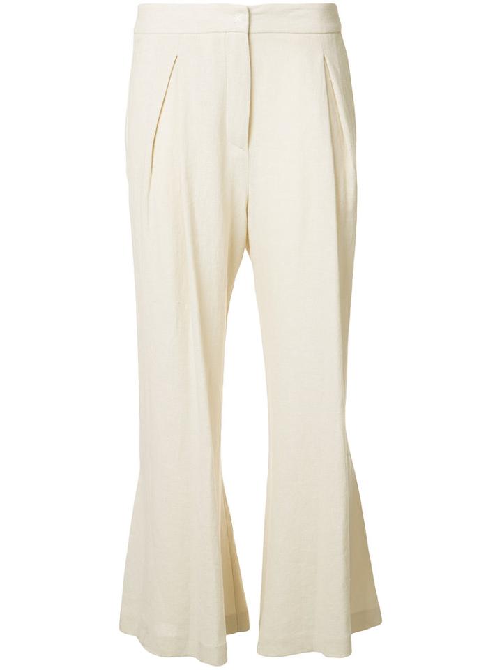 Dusan Flared Linen Trousers, Women's, Size: 42, White, Linen/flax