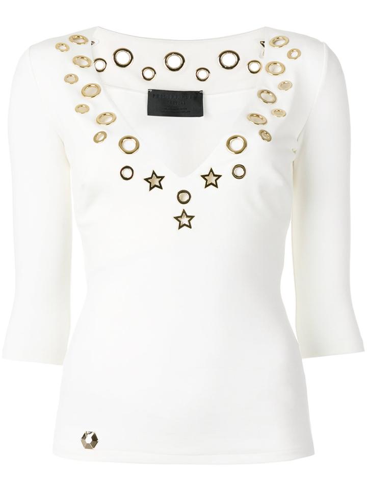 Philipp Plein Cut Out Top, Women's, Size: Small, White, Polyester/viscose/spandex/elastane/zamac