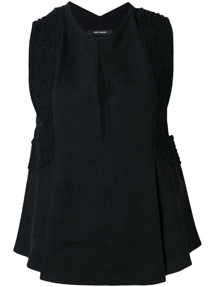 Isabel Marant - Floral Embroidered Top - Women - Silk/linen/flax - 38, Women's, Black, Silk/linen/flax