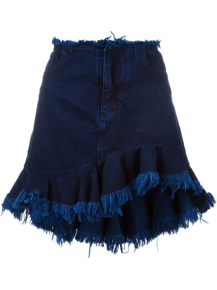 Marques'almeida Frayed Frill Hem Denim Skirt