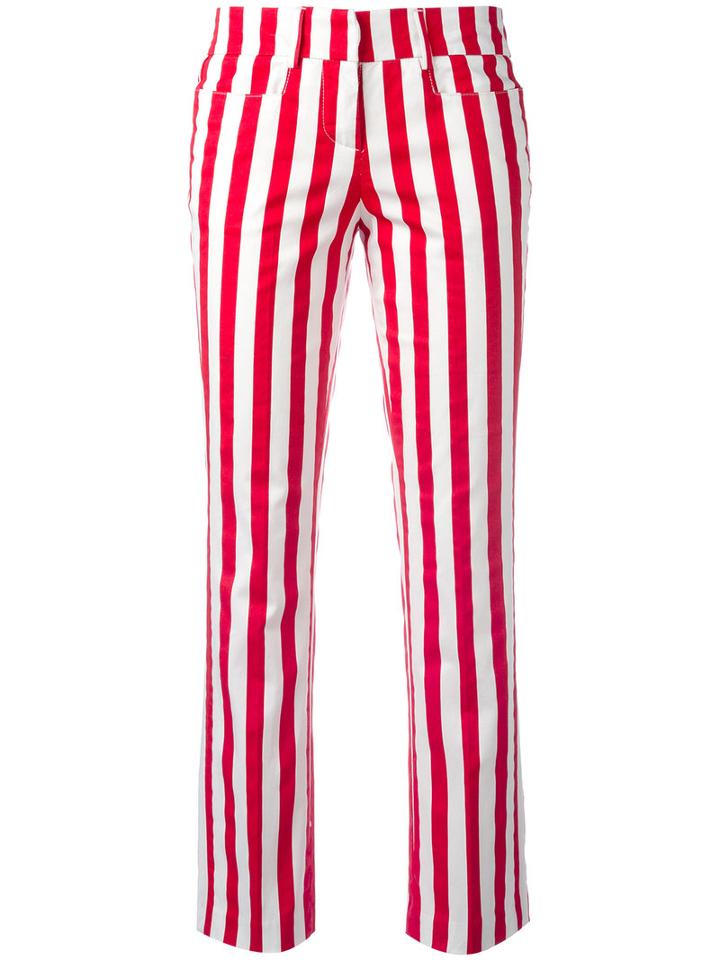 Dondup - Vertical Stripe Trousers - Women - Cotton/spandex/elastane - 40, Red, Cotton/spandex/elastane