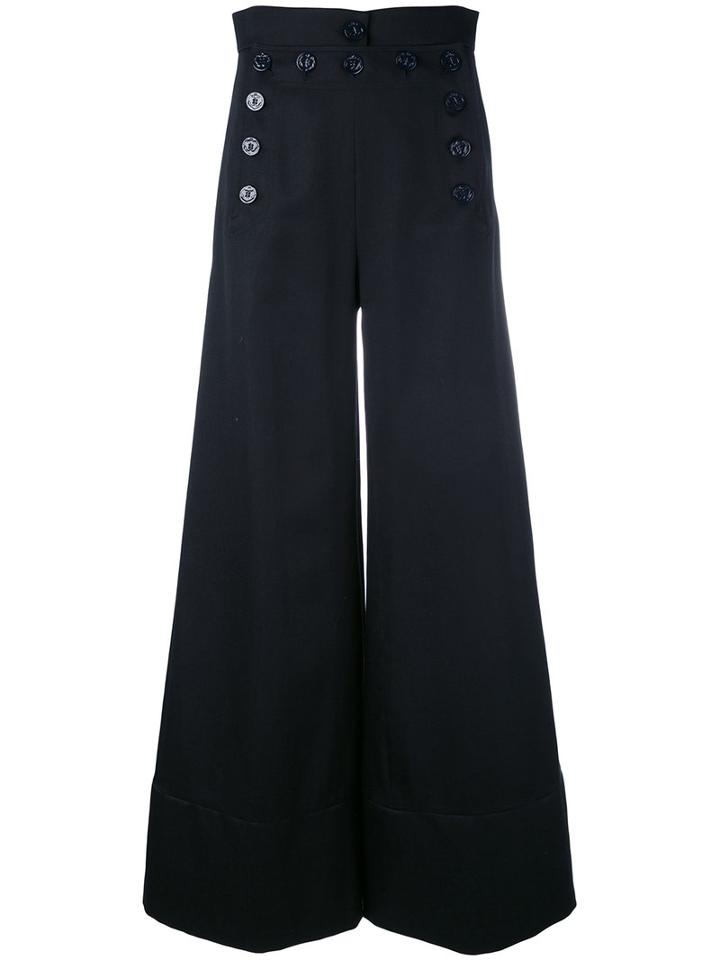 Chloé - Sailor Button Wide Leg Trousers - Women - Cotton/wool - 36, Blue, Cotton/wool