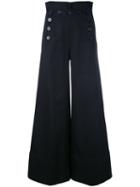 Chloé - Sailor Button Wide Leg Trousers - Women - Cotton/wool - 36, Blue, Cotton/wool