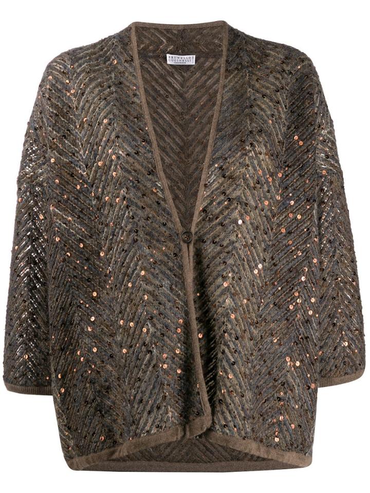 Brunello Cucinelli Chevron Knit Cardigan - Brown