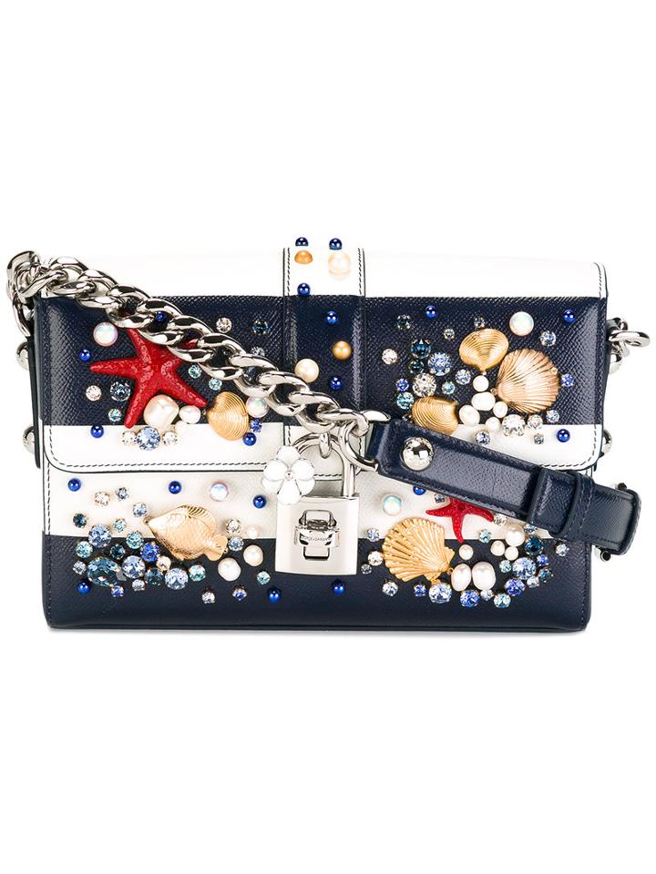 Dolce & Gabbana - Dolce Shoulder Bag - Women - Leather/swarovski Crystal - One Size, Blue, Leather/swarovski Crystal