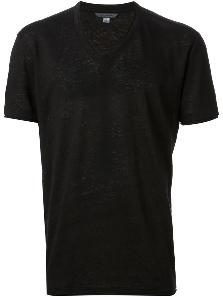 John Varvatos V-neck T-shirt, Men's, Size: Xxl, Black, Linen/flax